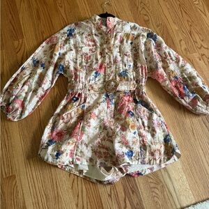 Zimmermann Pink and Blue Floral Jumpsuit with Balloon Sleeves